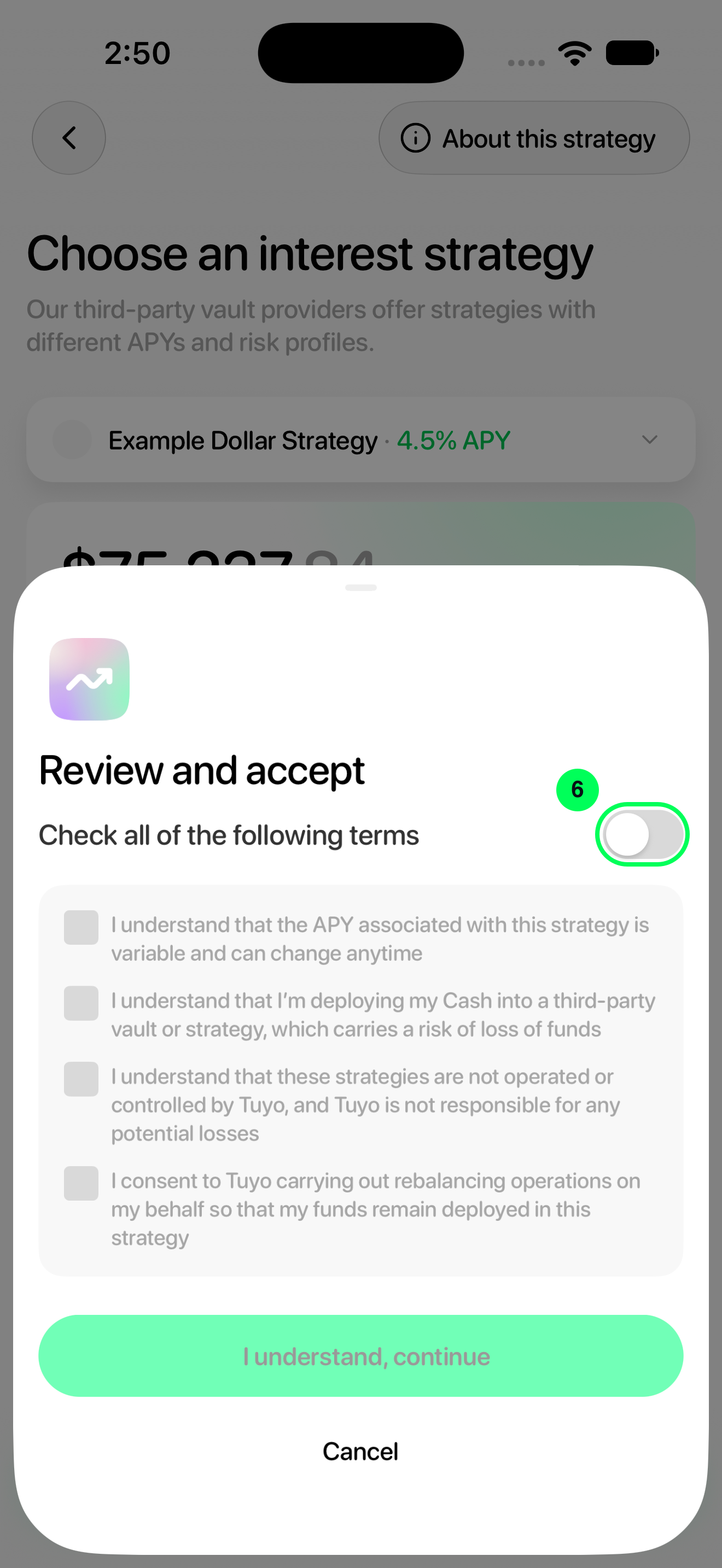 Review and accept the terms in the Tuyo app