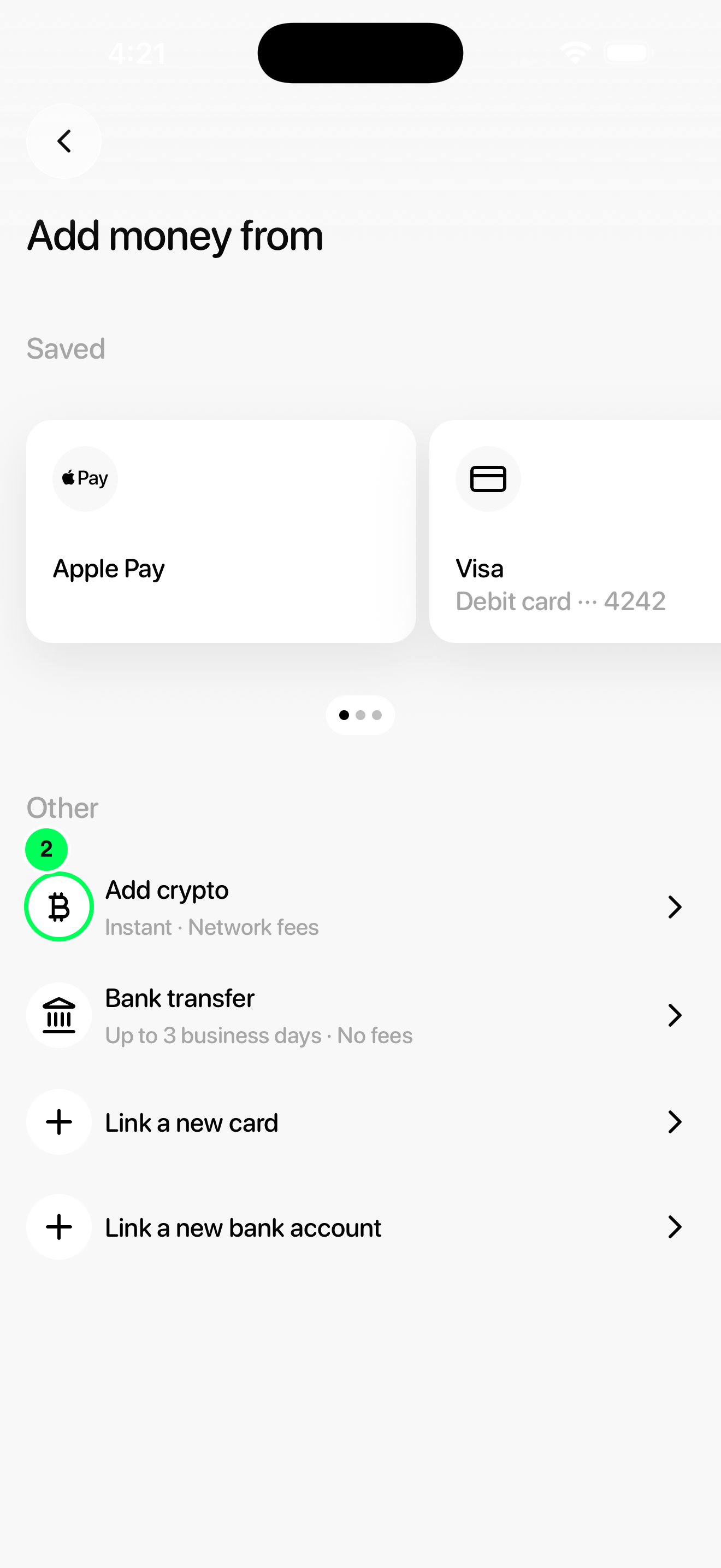 Choose Add crypto in the new Tuyo app