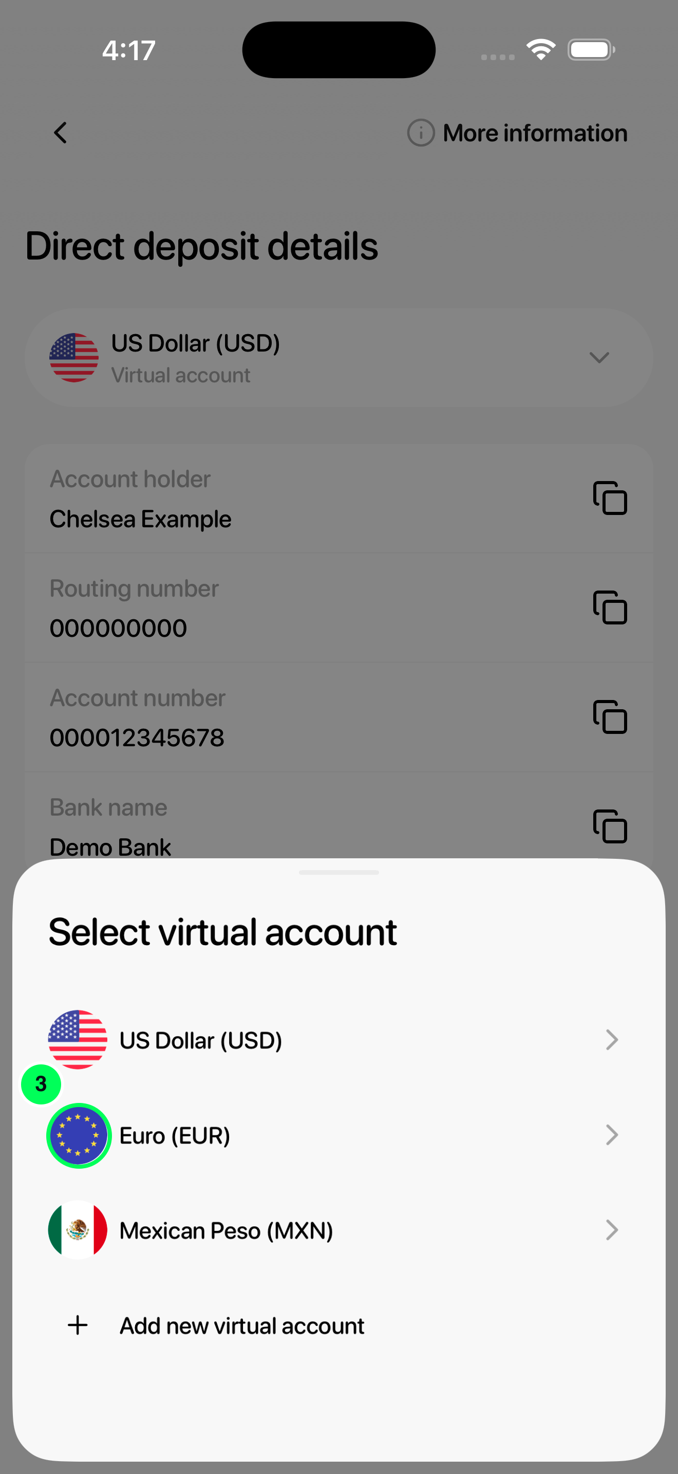 Choose the receiving currency in the new Tuyo app