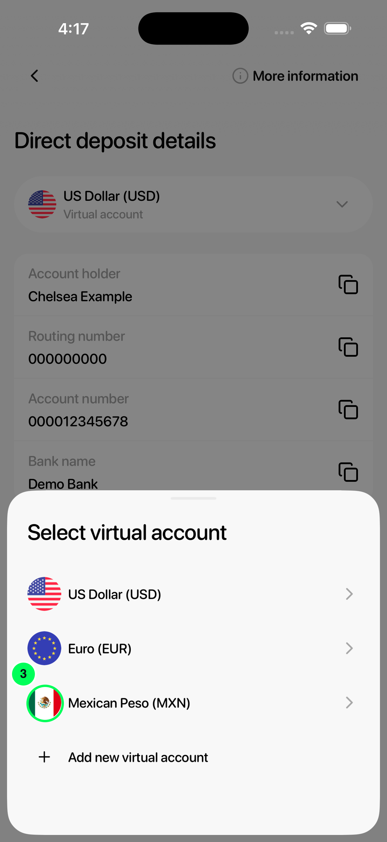 Choose the receiving currency in the new Tuyo app