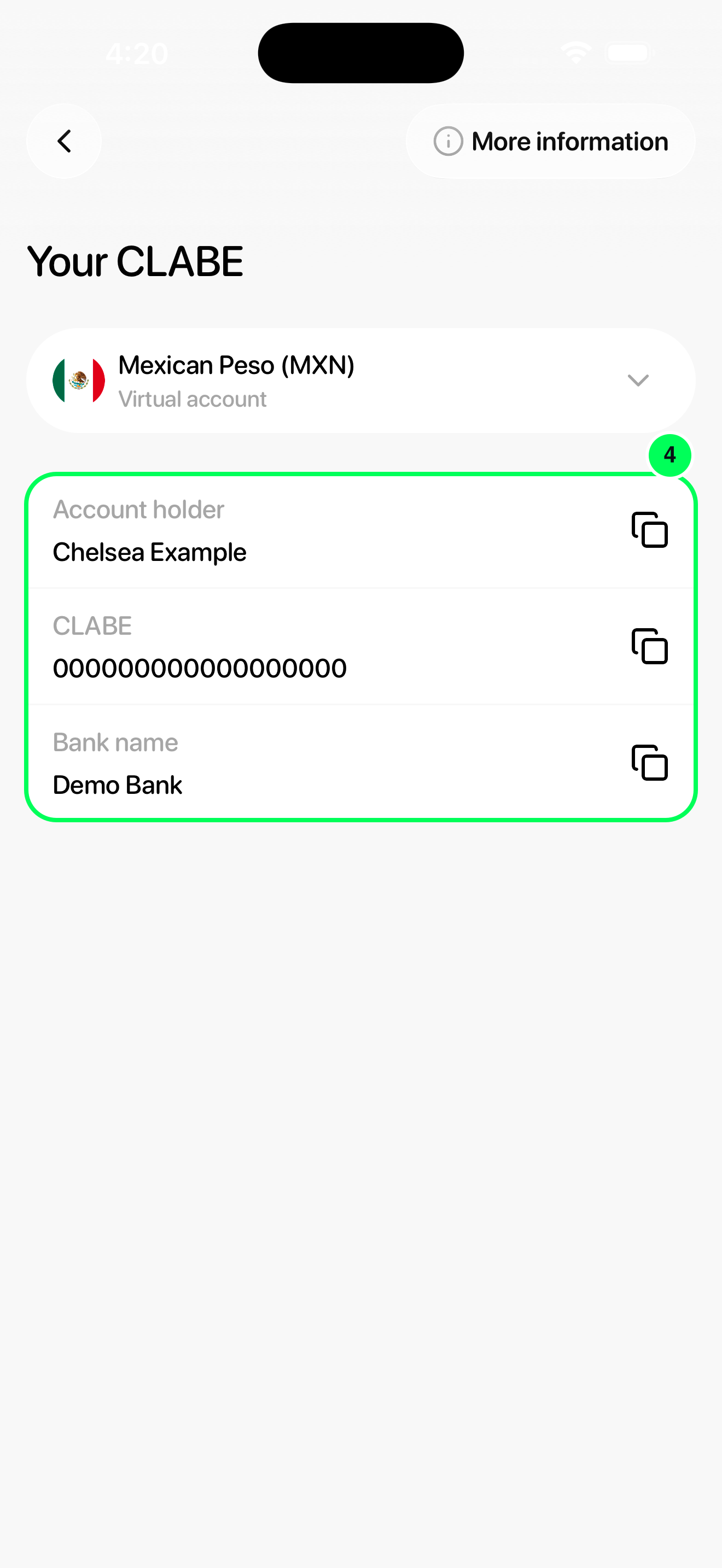 Send pesos to your CLABE in the new Tuyo app