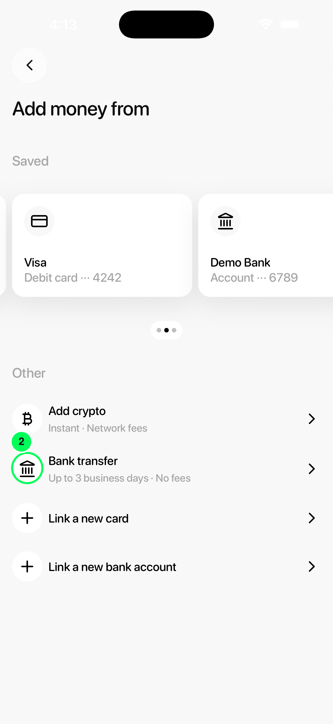 Choose Bank transfer in the new Tuyo app