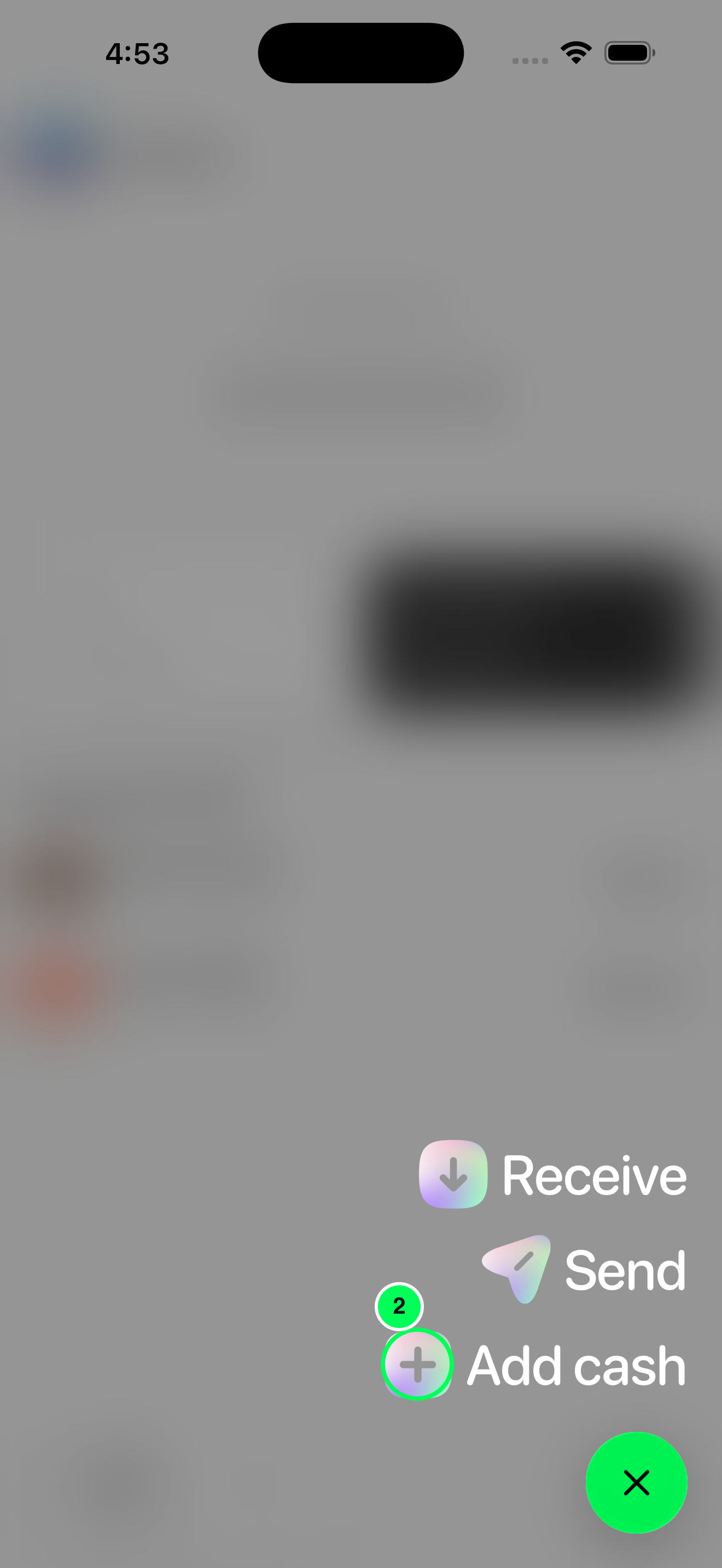 Add cash option in the Home action menu