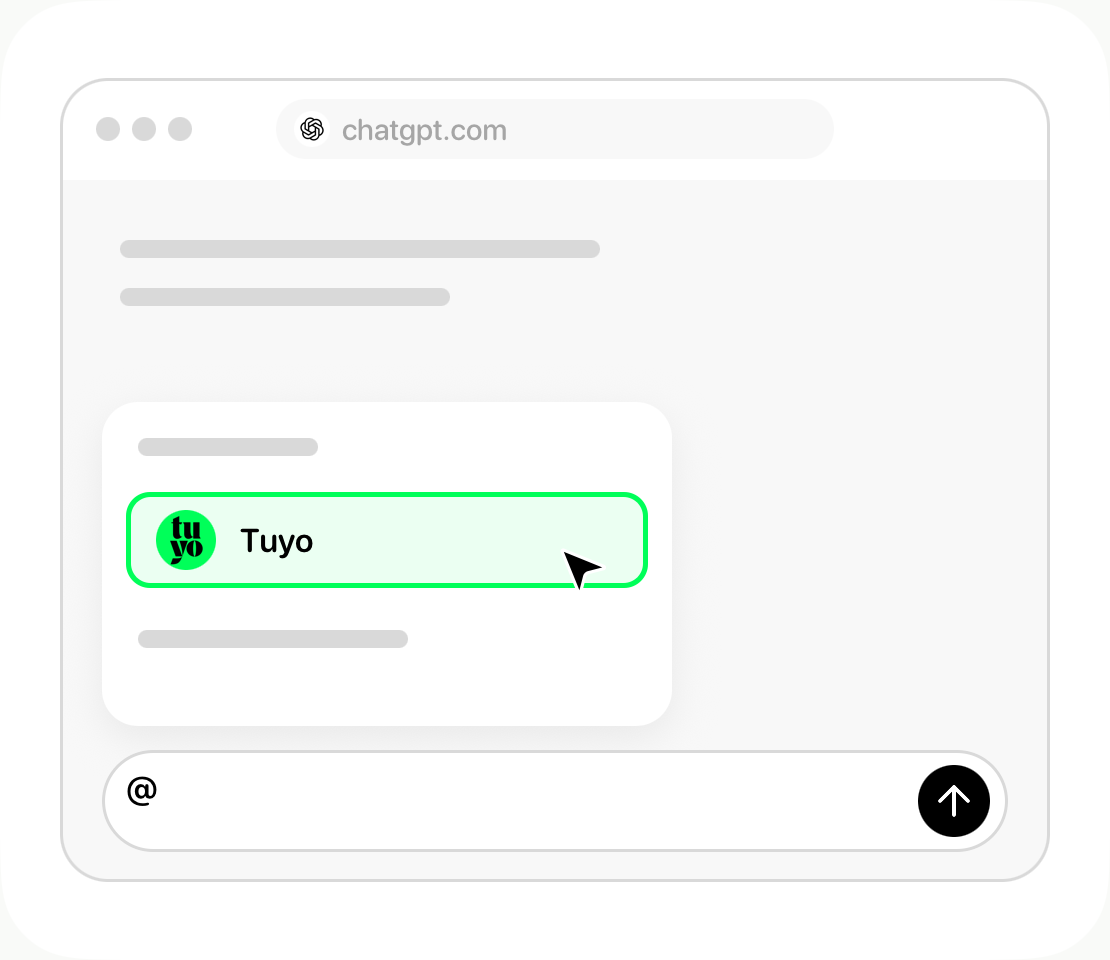 ChatGPT illustration showing Tuyo in the conversation's app picker.