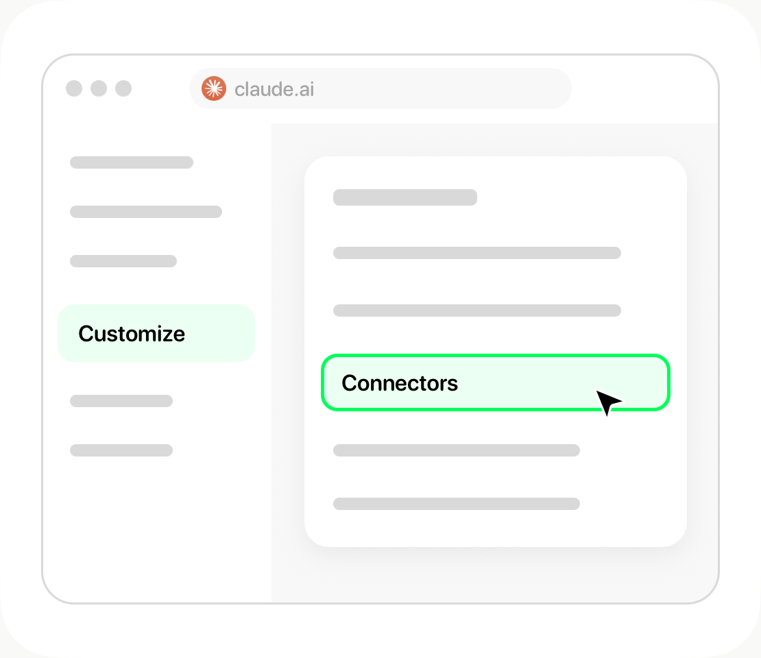 Claude illustration with Connectors highlighted in Customize.