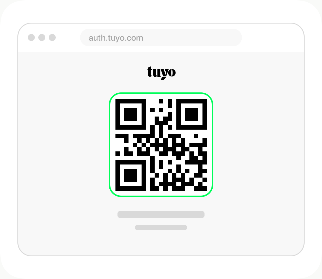 Tuyo's in-app illustration of the authorization page and its QR code.