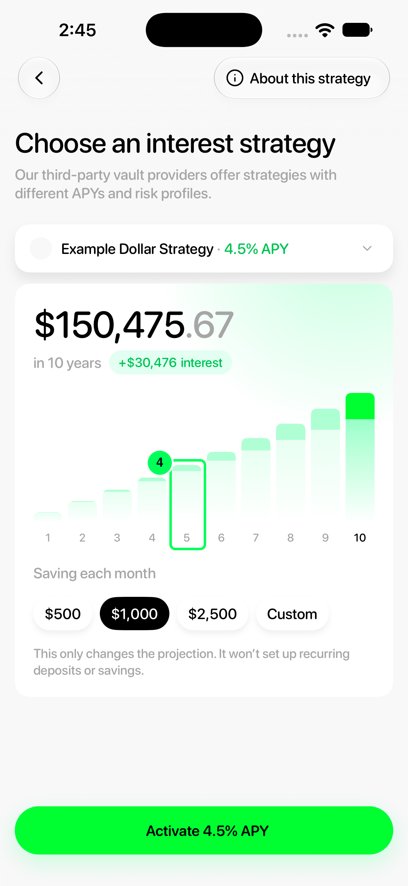 Choose a time horizon in the Tuyo app
