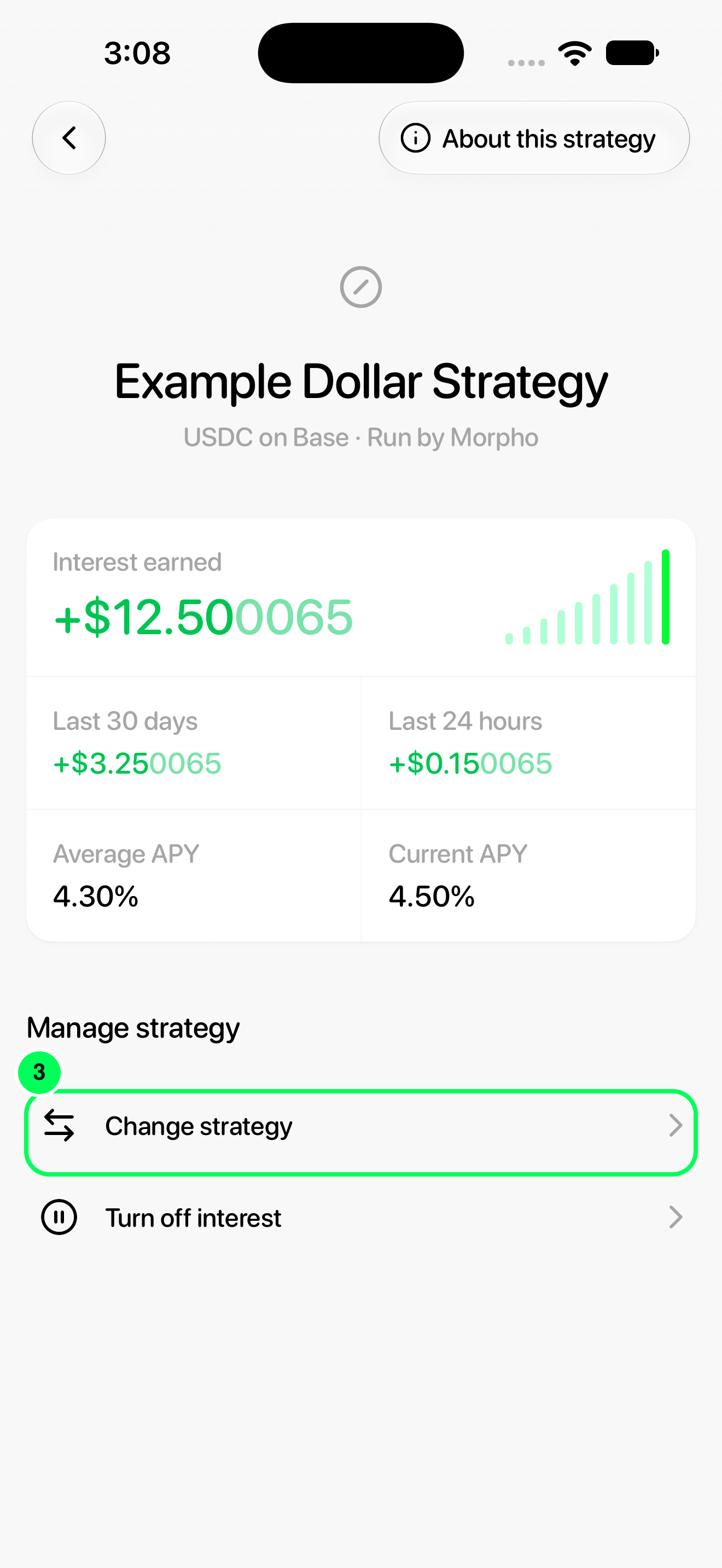 Open the strategy choices in the Tuyo app