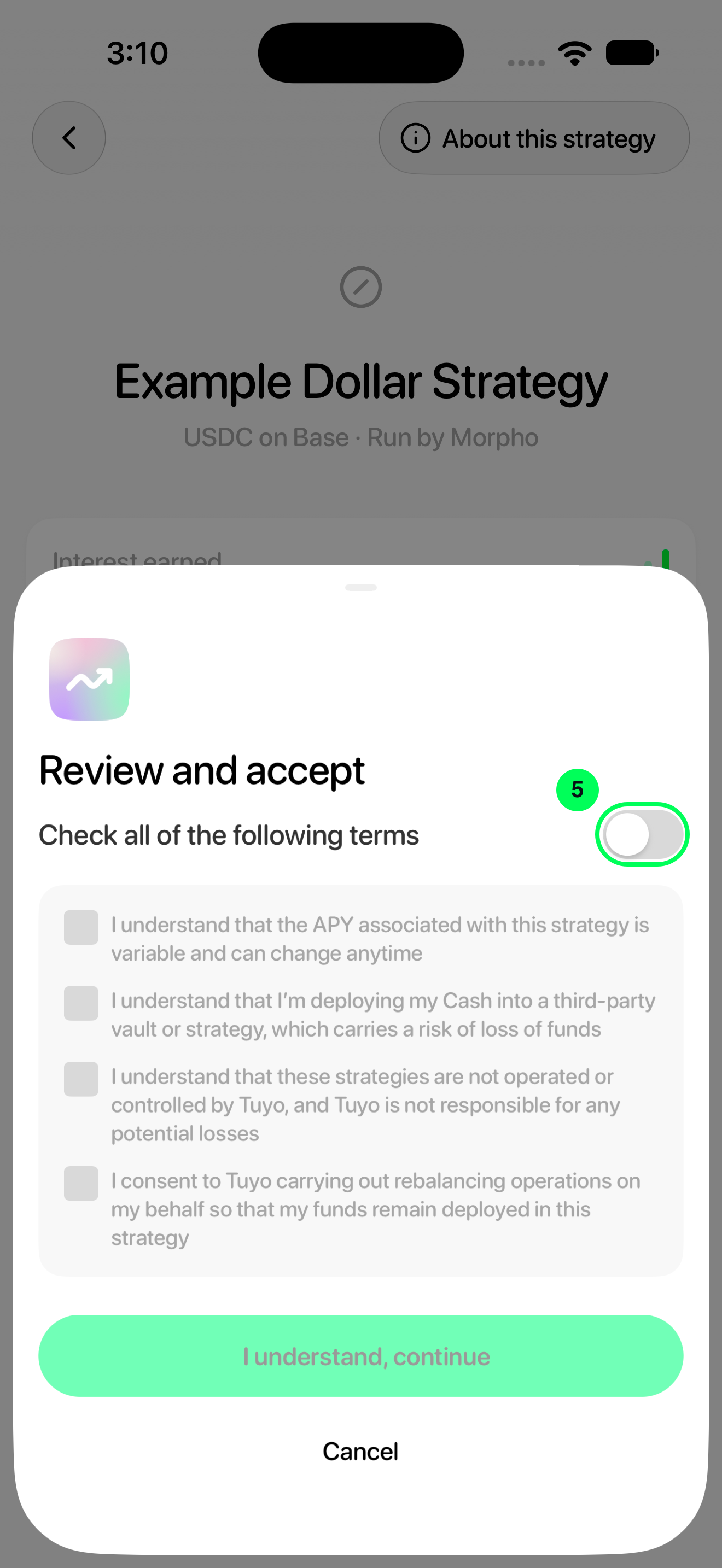 Review the terms in the Tuyo app