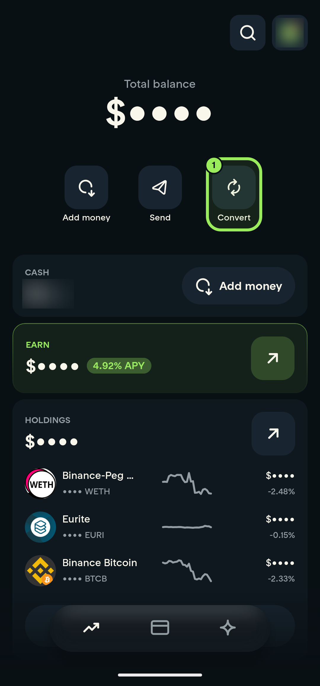 Full-screen main page with Convert highlighted